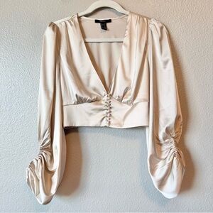 Forever 21 Silky Cropped Top Long Puff Sleeves